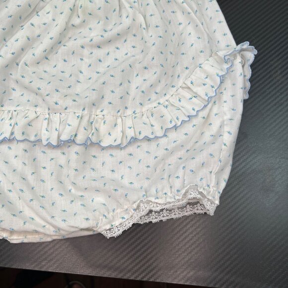 VTG Nannette Infant Girl Ruffle Romper One Piece Size L Made in USA Blue White - Picture 5 of 14